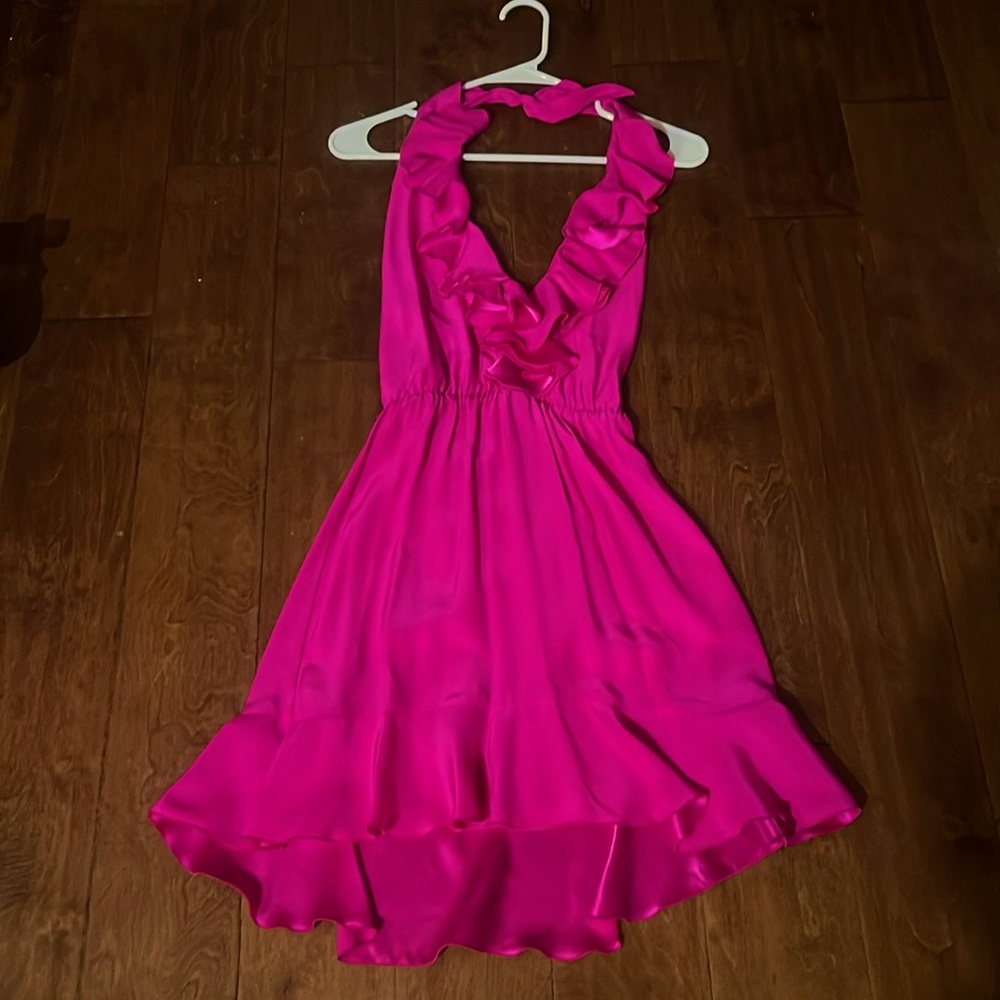 Amanda Uprichard Fuscia halter style satin dress. Small.